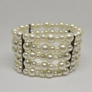 5 Row Ivory Stretch Faux Pearl Bead Corsage Cuff Bracelet